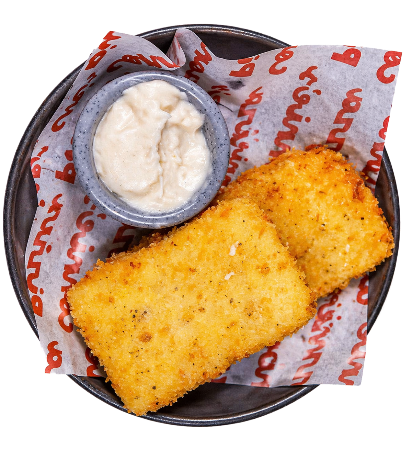 DEEP FRIED MAC ‘N’ CHEESE & STILTON CHEESE SAUCE